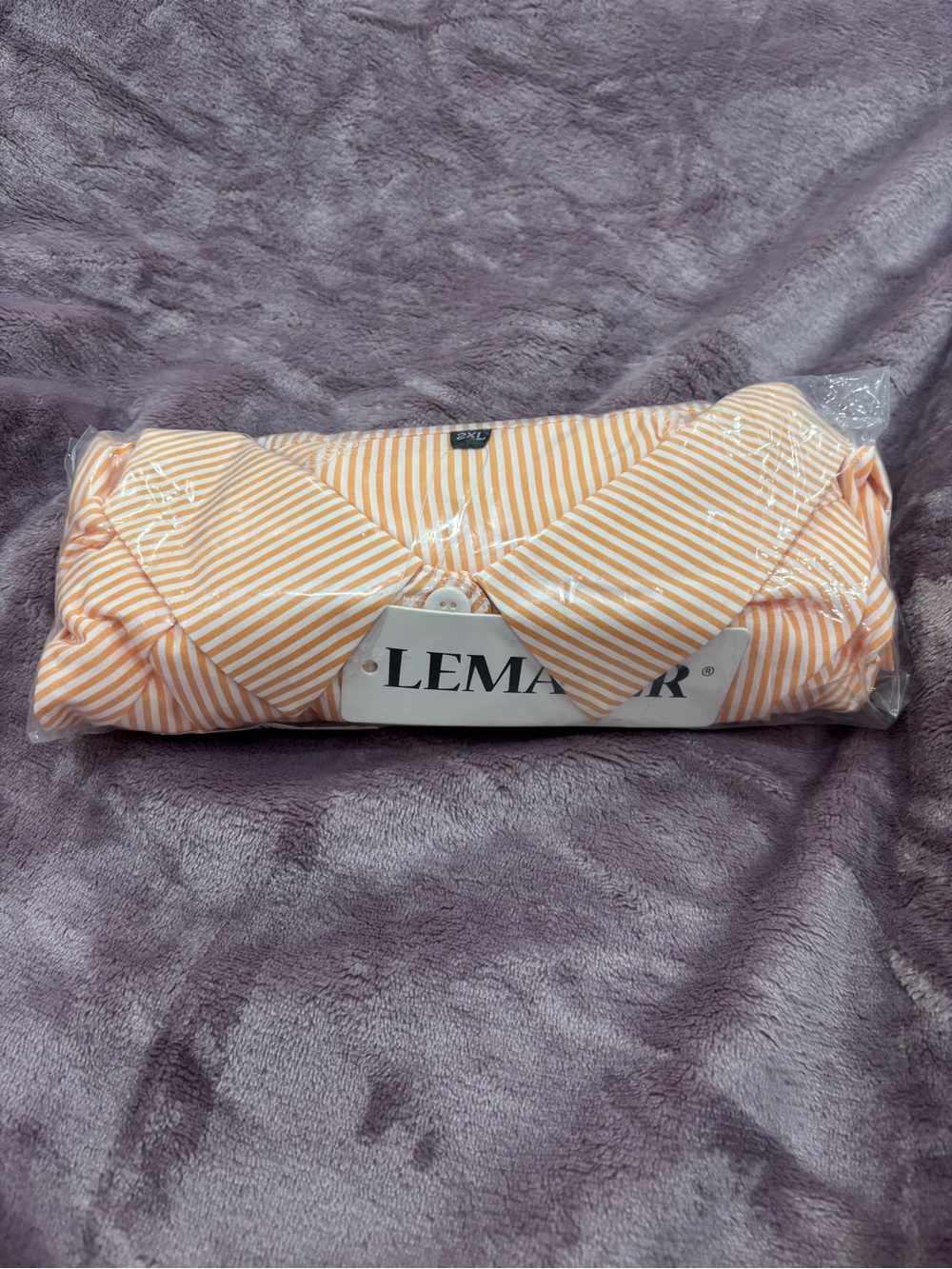 Orange & White Striped Button-Up Top w/ Cuffed Sleeves